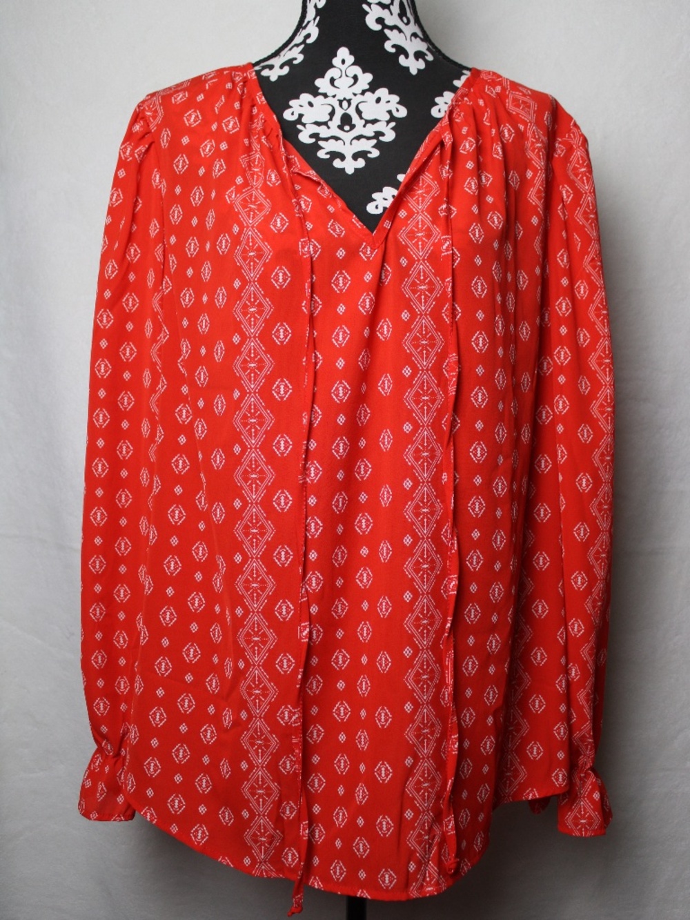 Dokotoo Orange Geometric Pattern Women's XL Long Sleeve Polyester Tunic